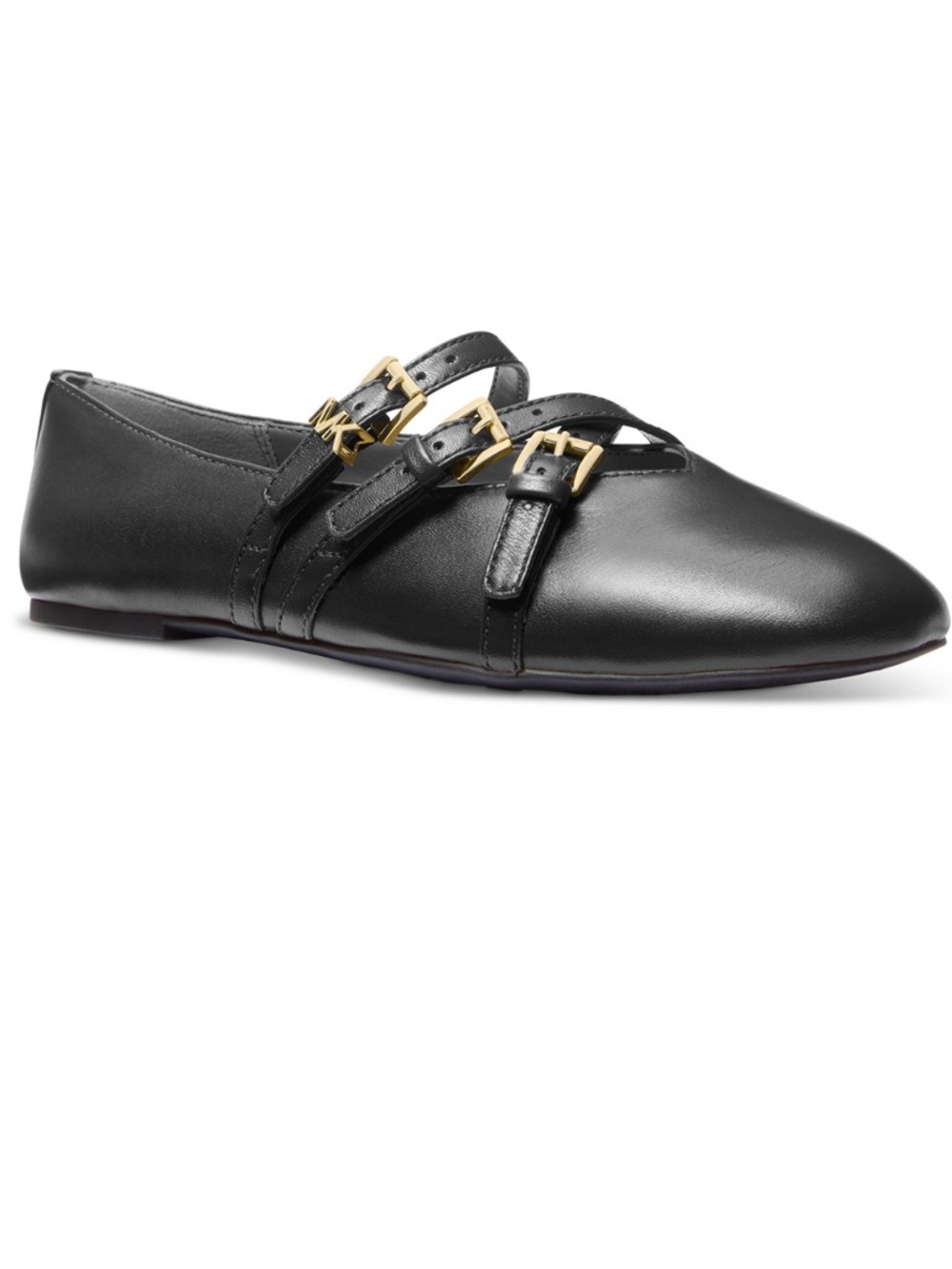 NEW Michael Kors Indy Flex Black Leather mary Jane buckle Ballet Flat shoes 5.5